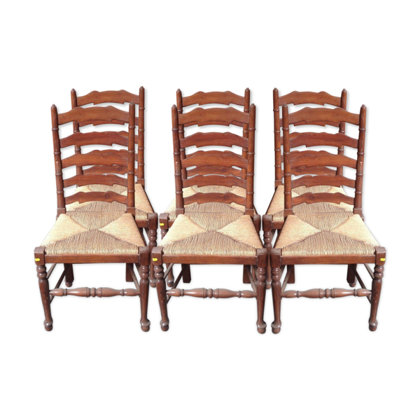 Ensemble de six chaises dossier à barreau