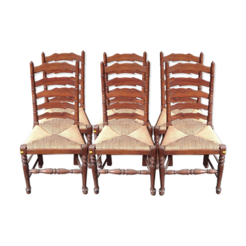 Ensemble de six chaises dossier à barreau