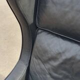 Vintage black leather scandinavian wingback chair Lulu Stouby
