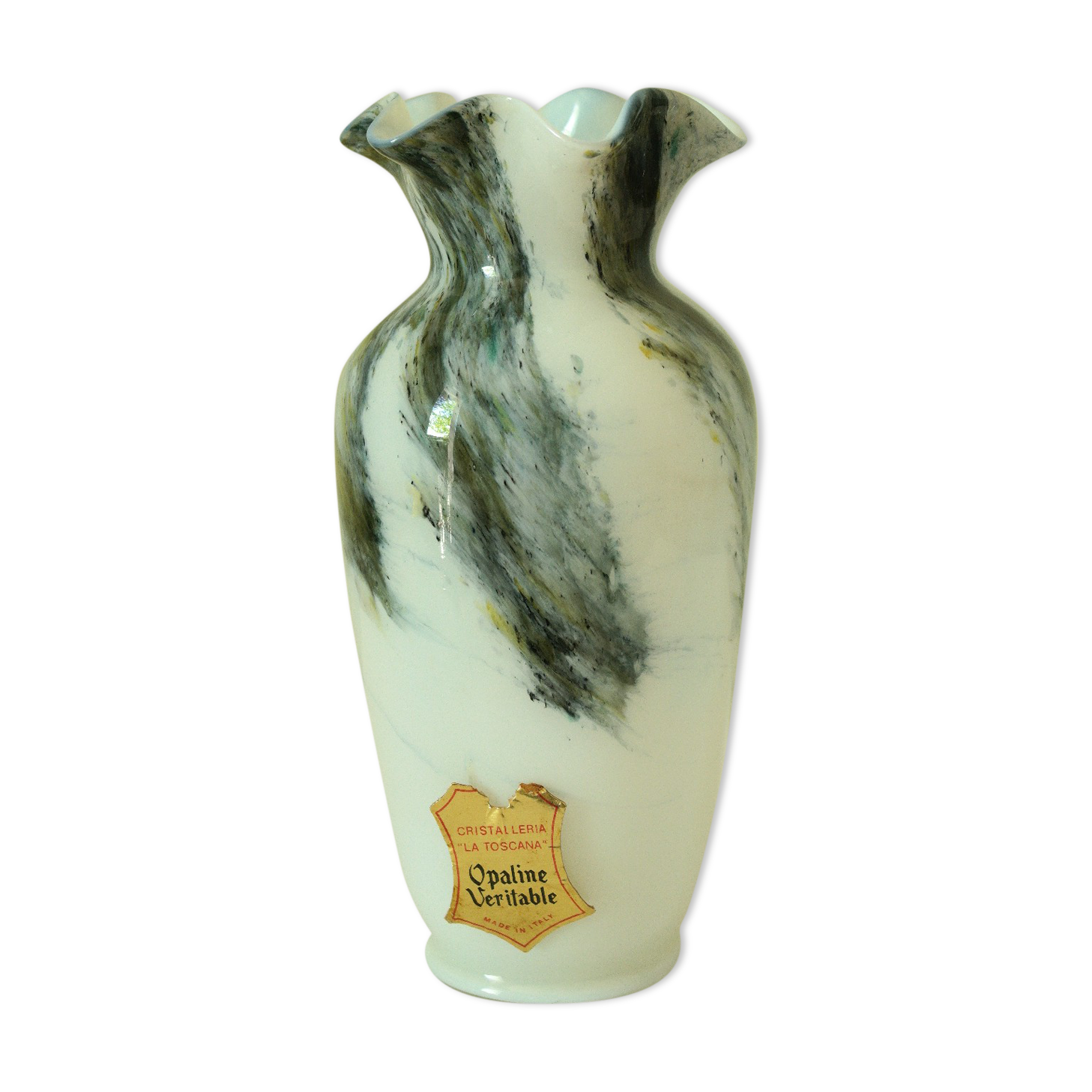 Genuine vintage Opaline vase from the Tuscan Crystal Factory, Italy.