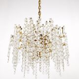 Bakalowits Vienne Lustre en laiton plaqué or avec cristaux en forme de flocons de neige, années 1970