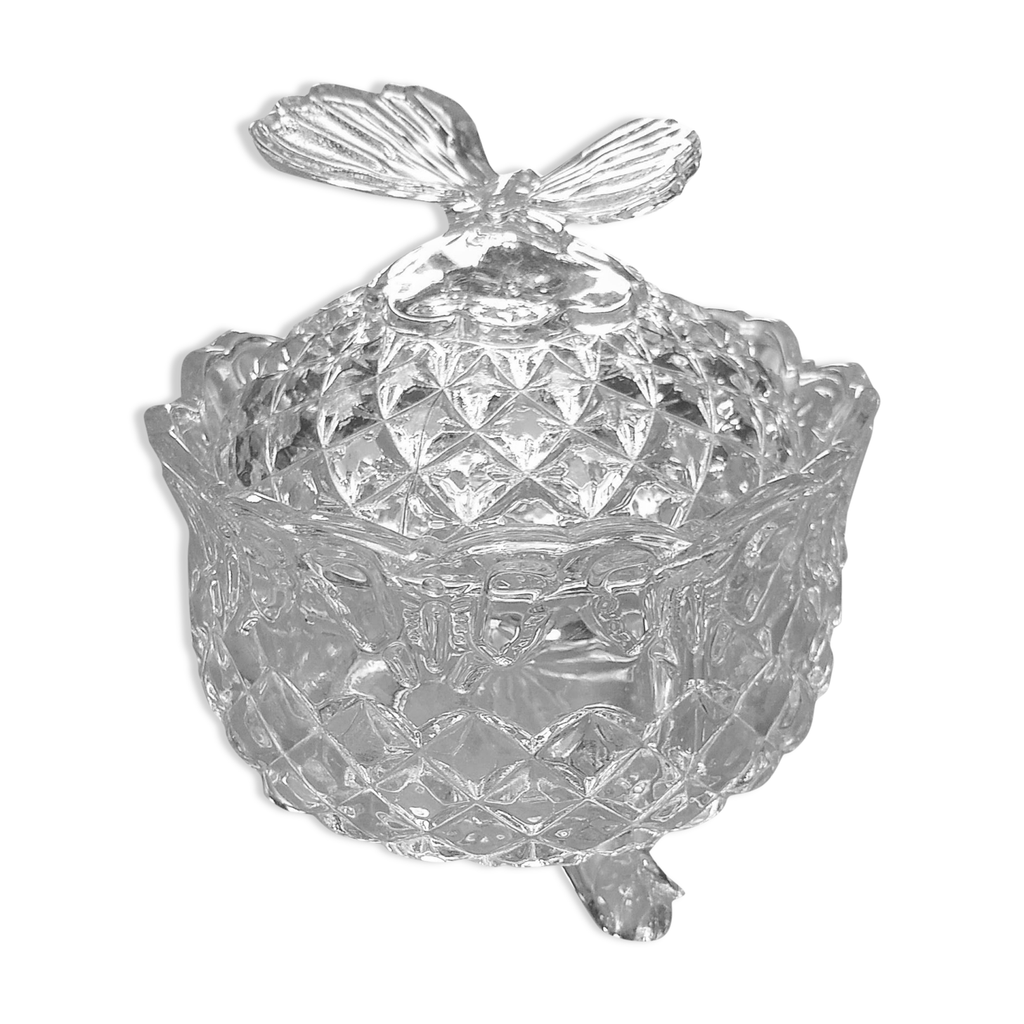 Glass bonbonnière cut with a butterfly pattern