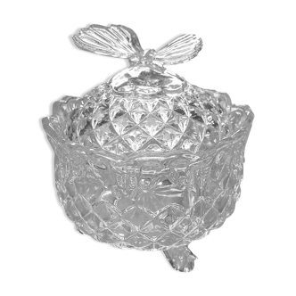 Glass bonbonnière cut with a butterfly pattern