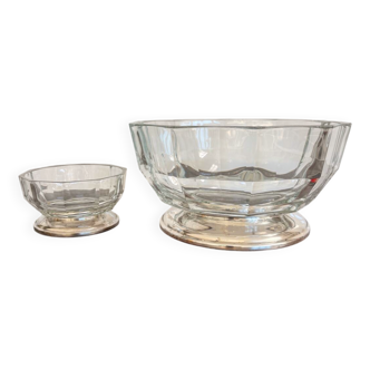 Crystal and silver-plated metal salad bowl and ramekin