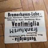 Vintage SNCF painted metal plate double, back / line:Ventimiglia / Frankfurt