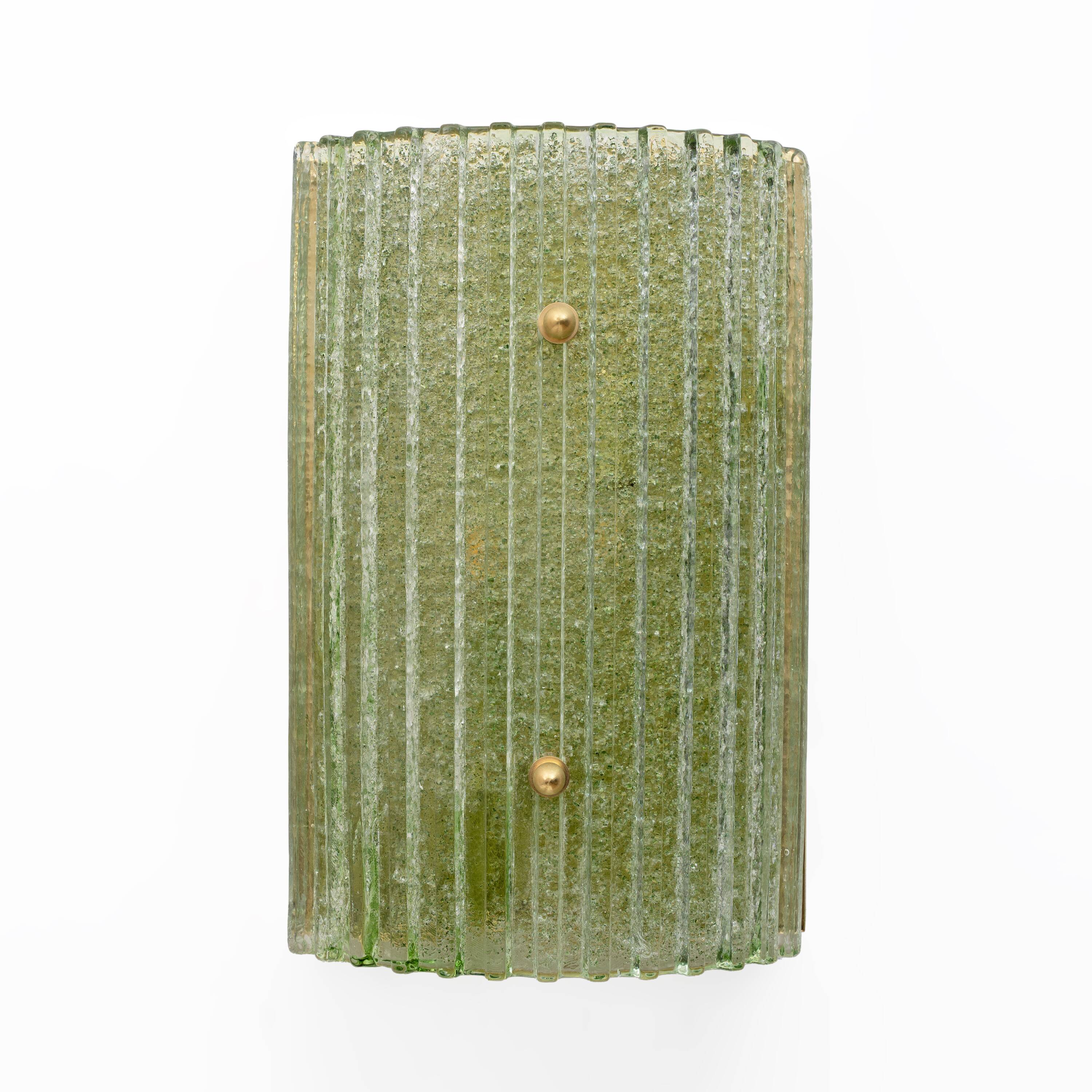 Pair of Modern Brass and Murano Glass Grit Sconces