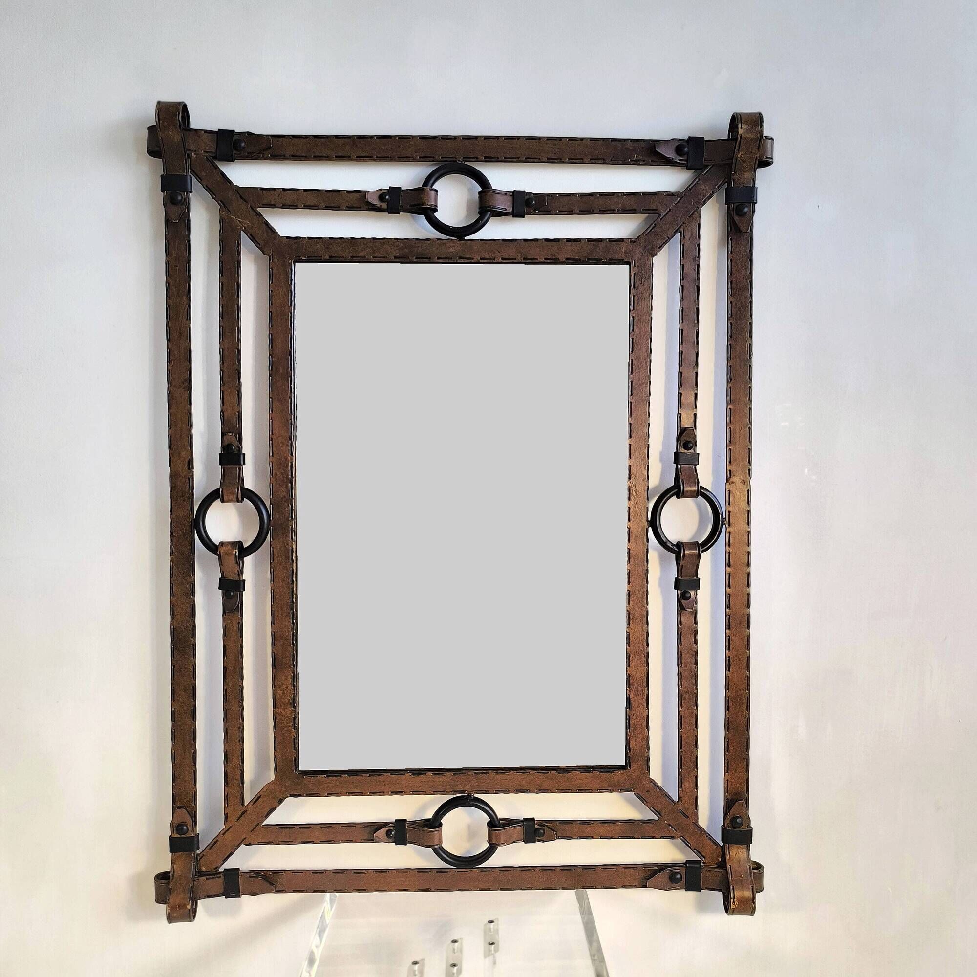 Mirror Jean-Pierre Ryckaert Leather effect, France 1960s
