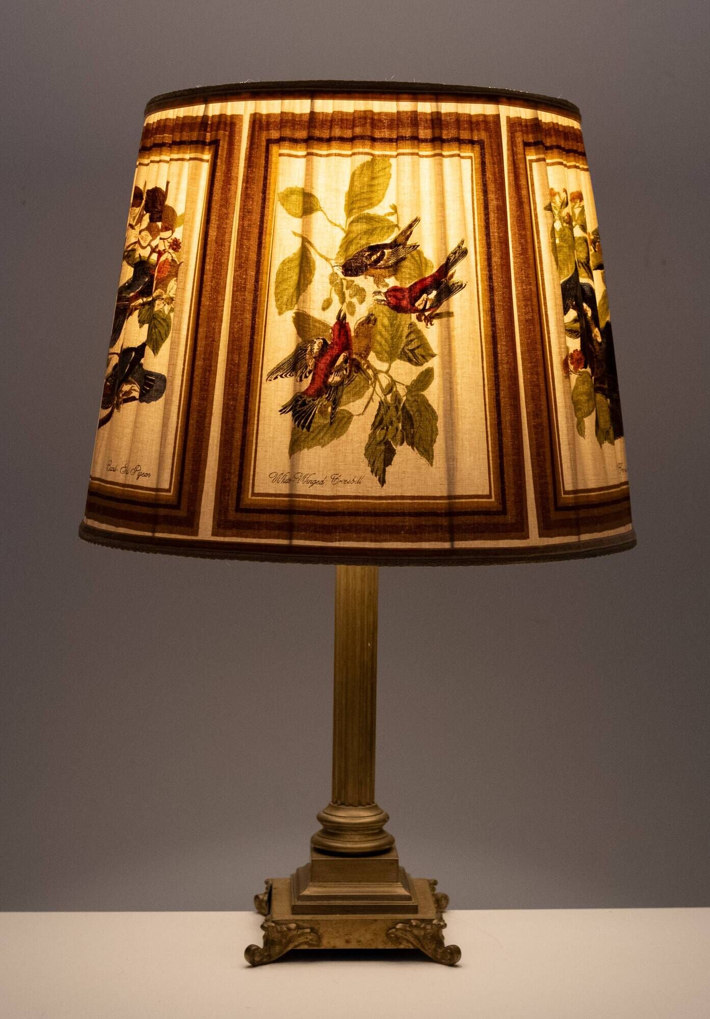 Stunning Tall chunky Bronze Corinthian Column Table Lamp with Bird Shade