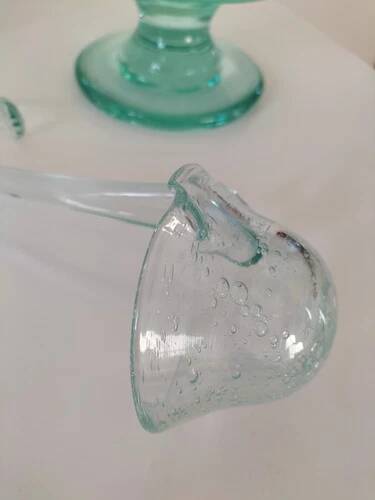Service en verre soufflé bullé vert d'eau – Coupe sur pied, 5 tasses et louche
