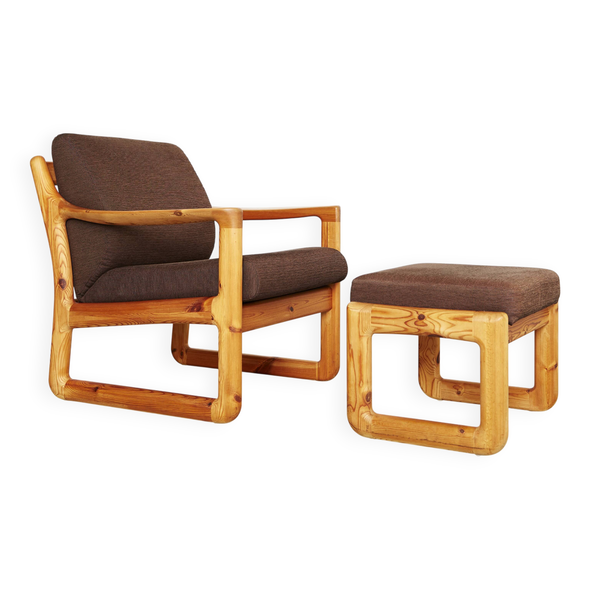 Danish Modern Pine  Armchair & Stool  by C. F. C. Silkeborg