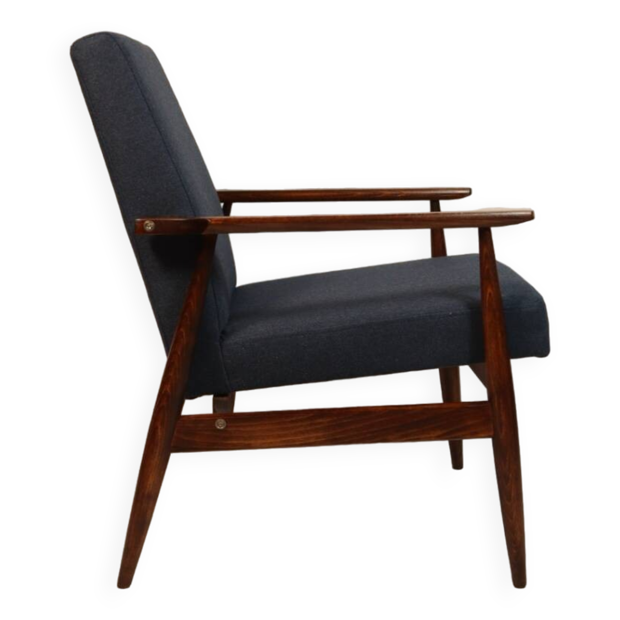 Vintage armchair natural wool blue marin modern design by H.Lis