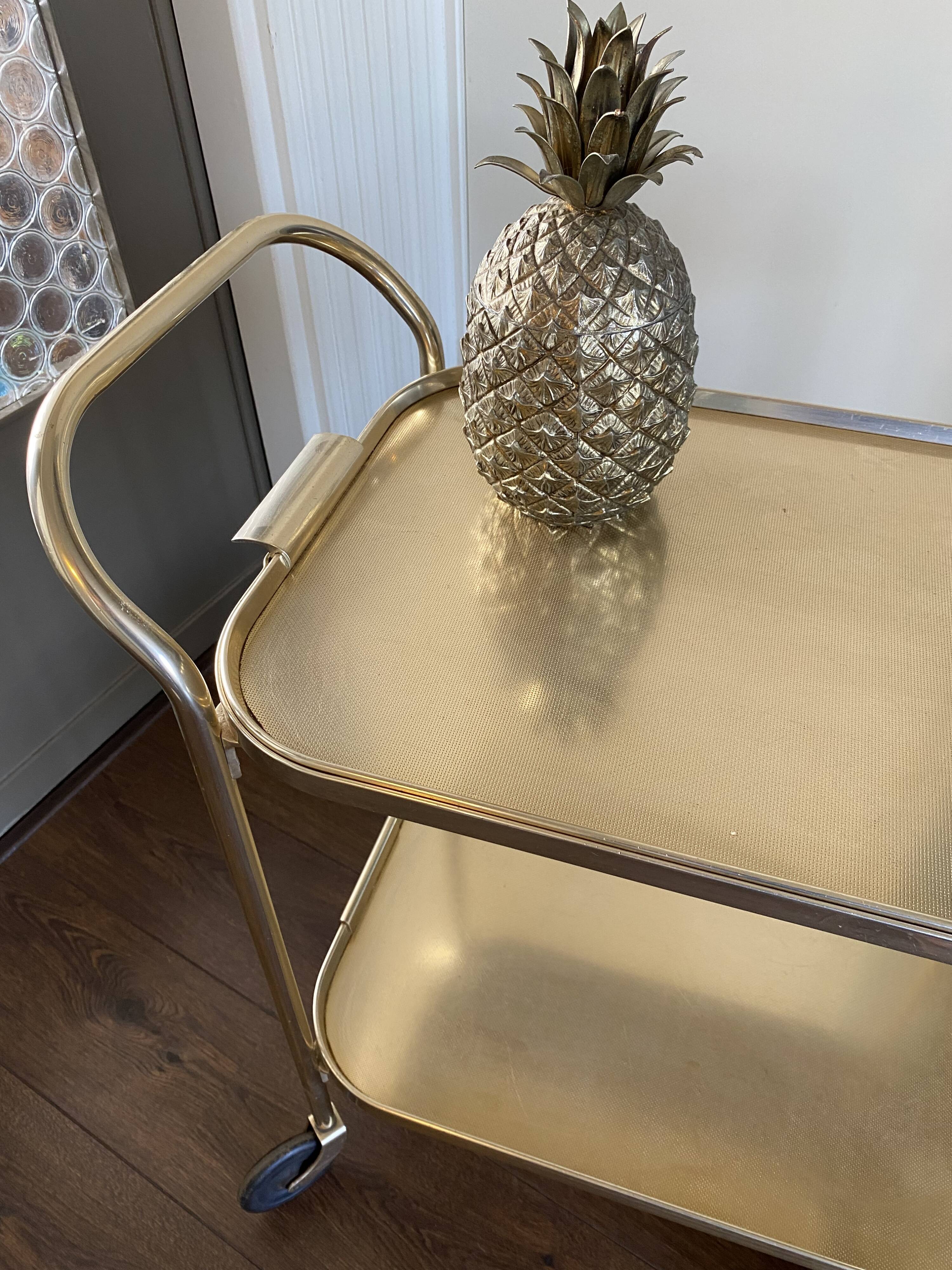 Chariot de service de régence du milieu du siècle en or de Kaymet, années 1950