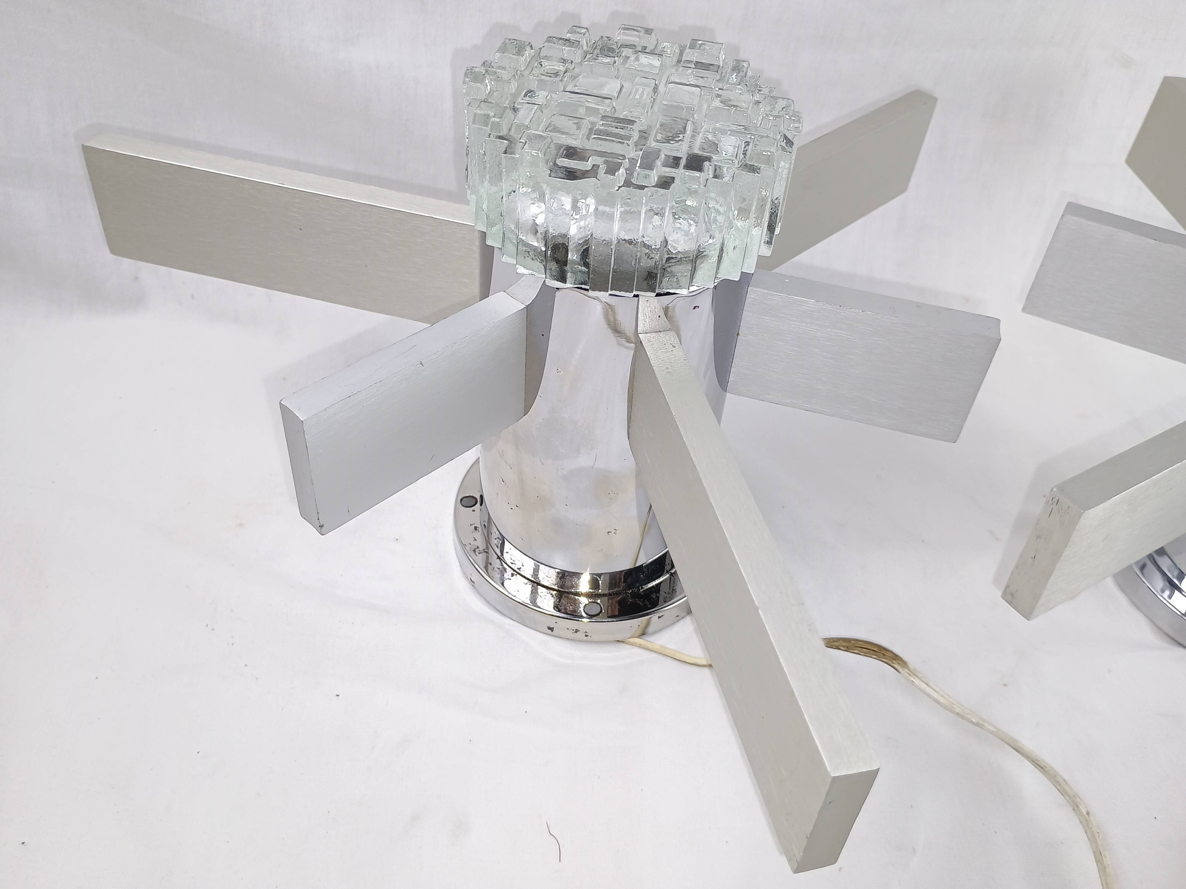 Pair of vintage Italian chrome and glass wall lights, 1960s Sciolari.