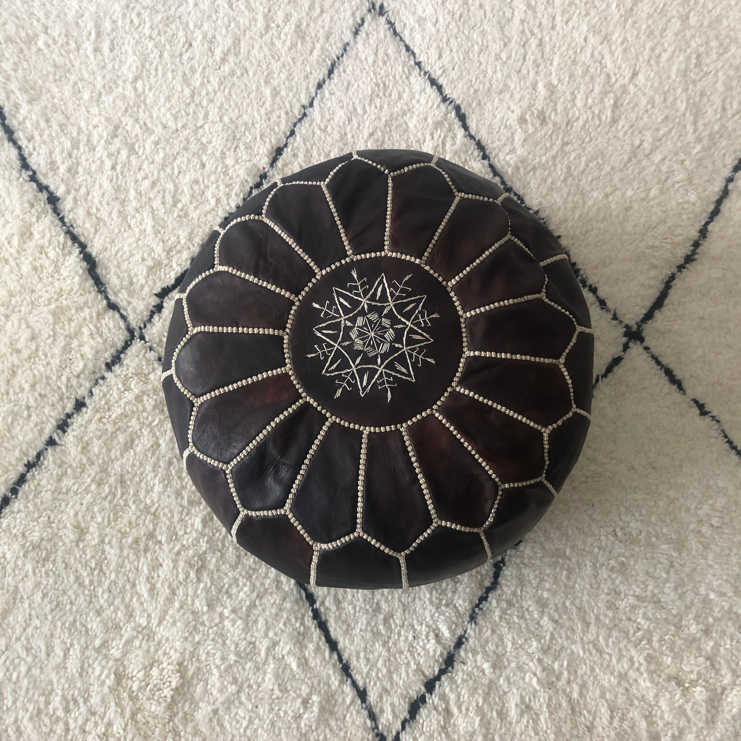 Moroccan-style chocolate leather Pouf