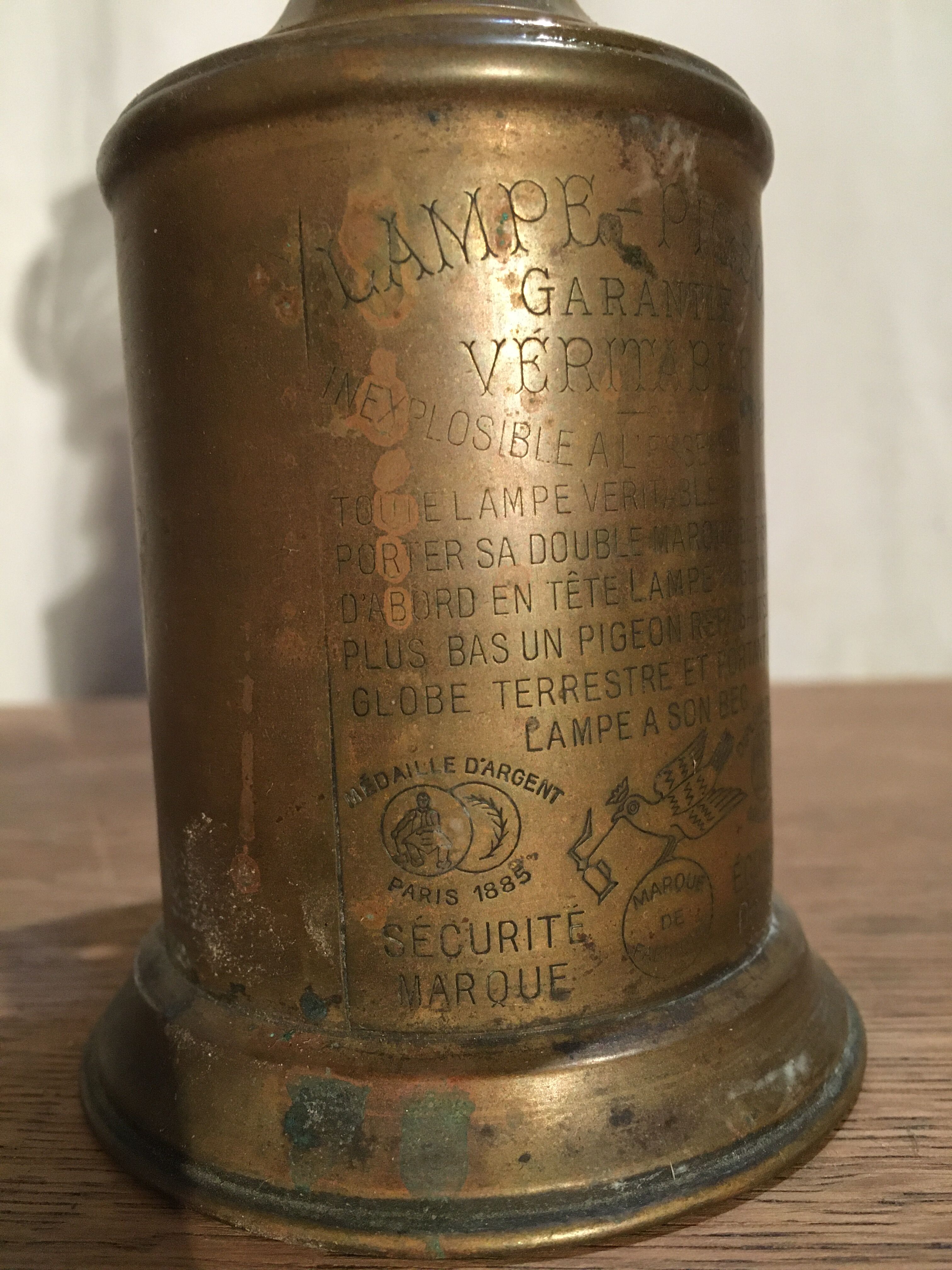 Late XIX brass Pigeon Lamp