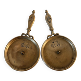 Pair of hand candlesticks "Rat de cave" in brass - Late 19th century