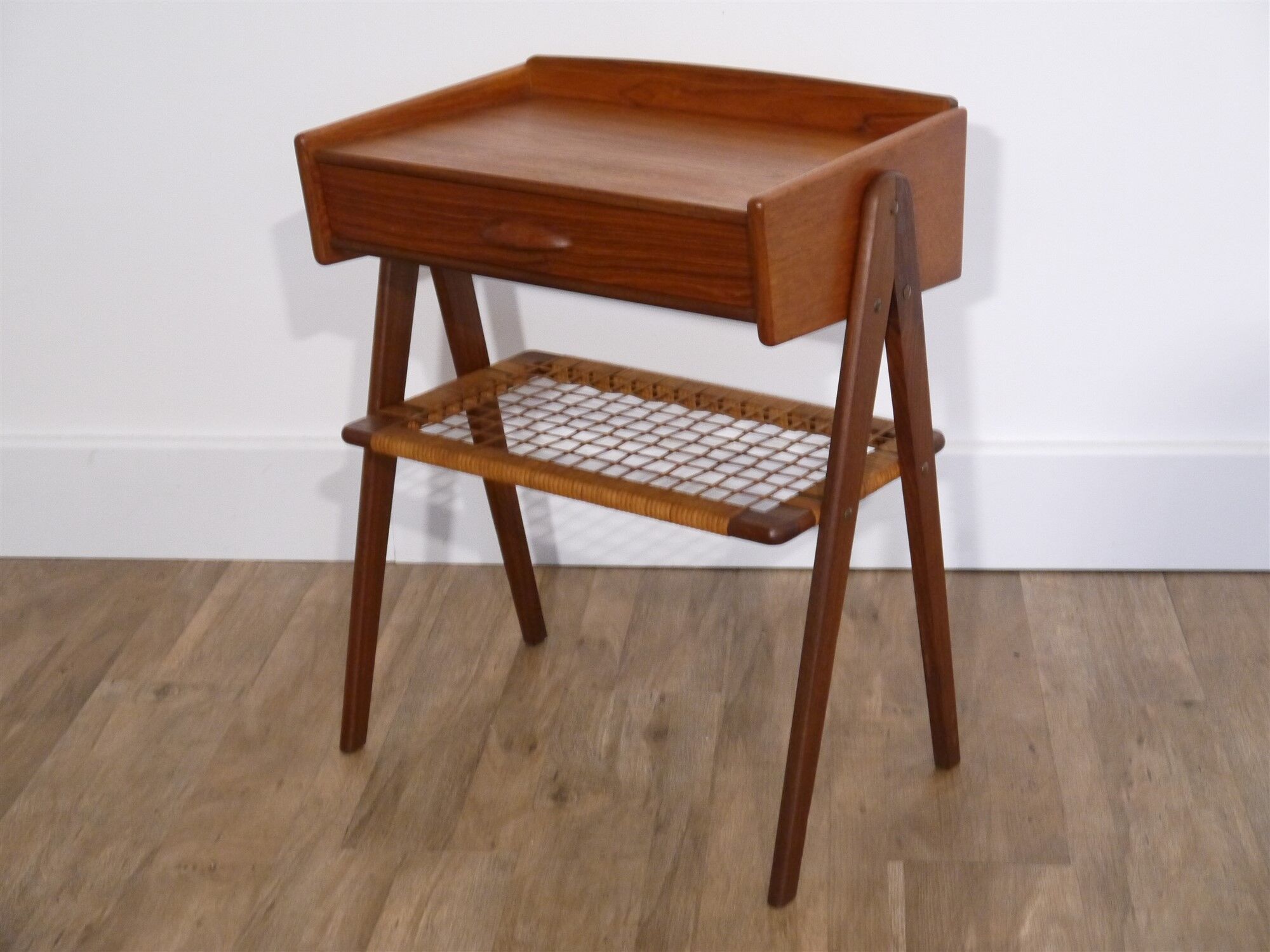 Vintage teak and rattan bedside, 1960