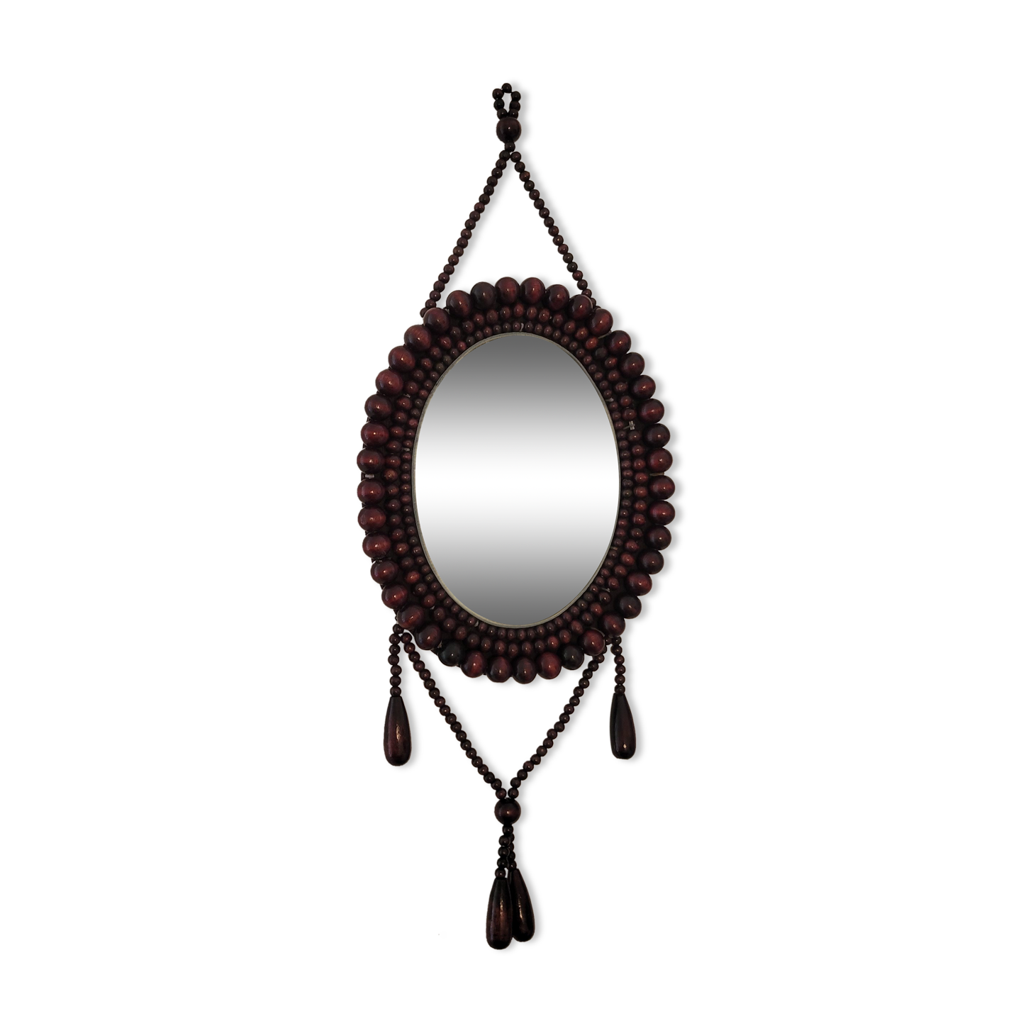Miroir vintage bohème en perles de bois