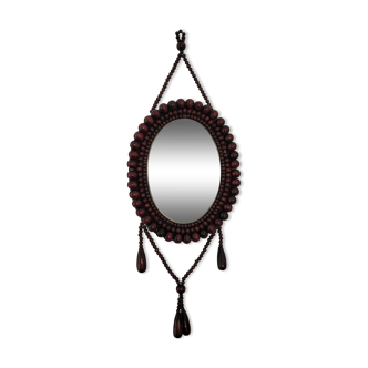 Miroir vintage bohème en perles de bois