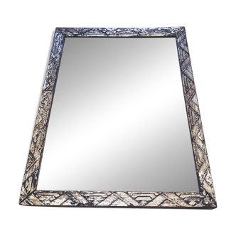 Small Art Deco carved wooden mirror, silver leaf.