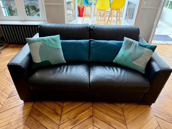 Canapé Natuzzi cuir noir – 2 places design contemporain