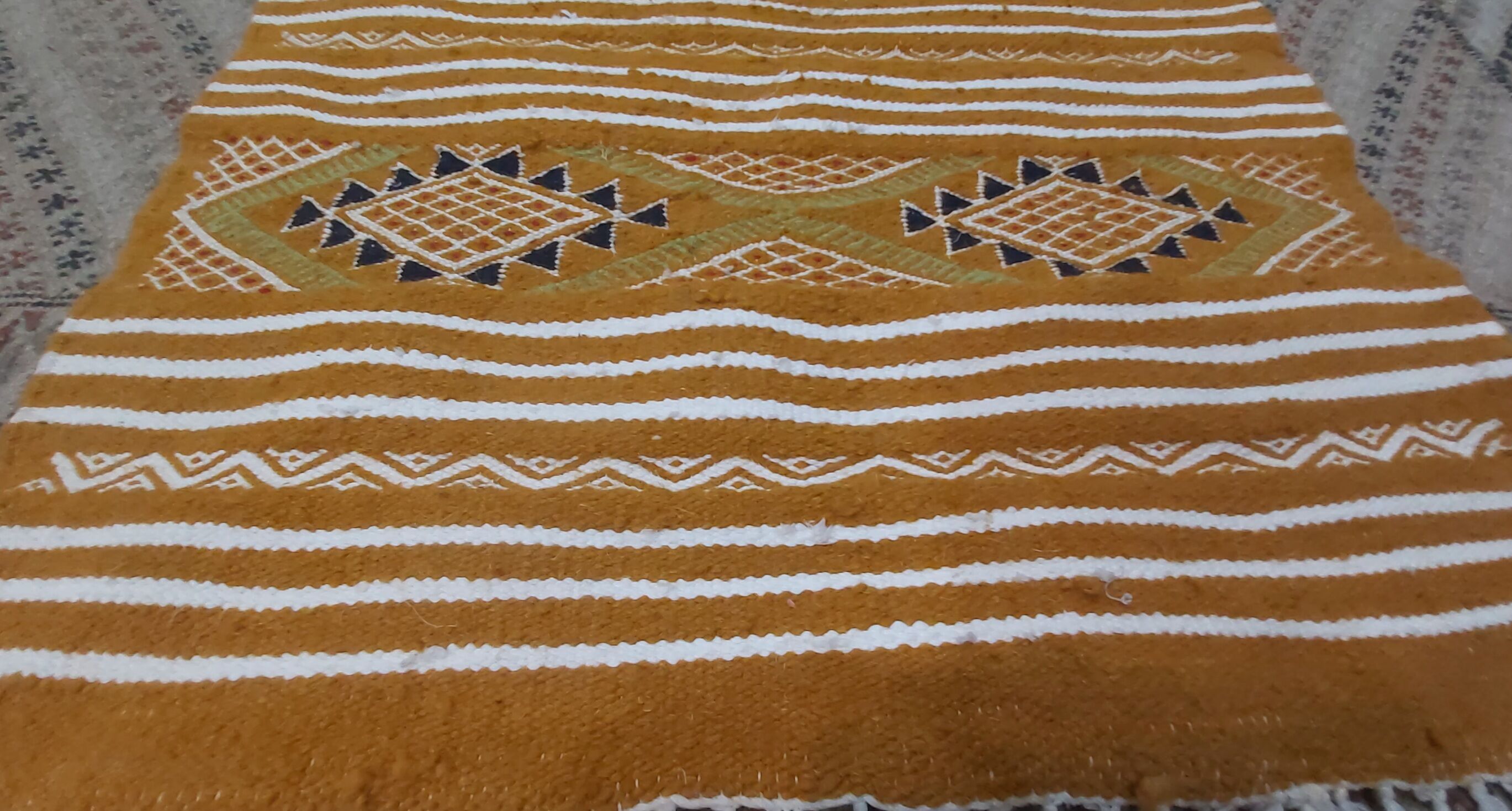 Kilim carpet mustard color handmade in pure wool 70 * 200cm