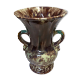 Vintage antique ceramic vase marbled brown white