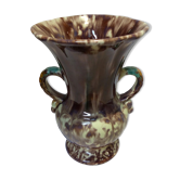 Vintage antique ceramic vase marbled brown white