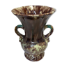 Vase ancien vintage céramique brun marbré blanc