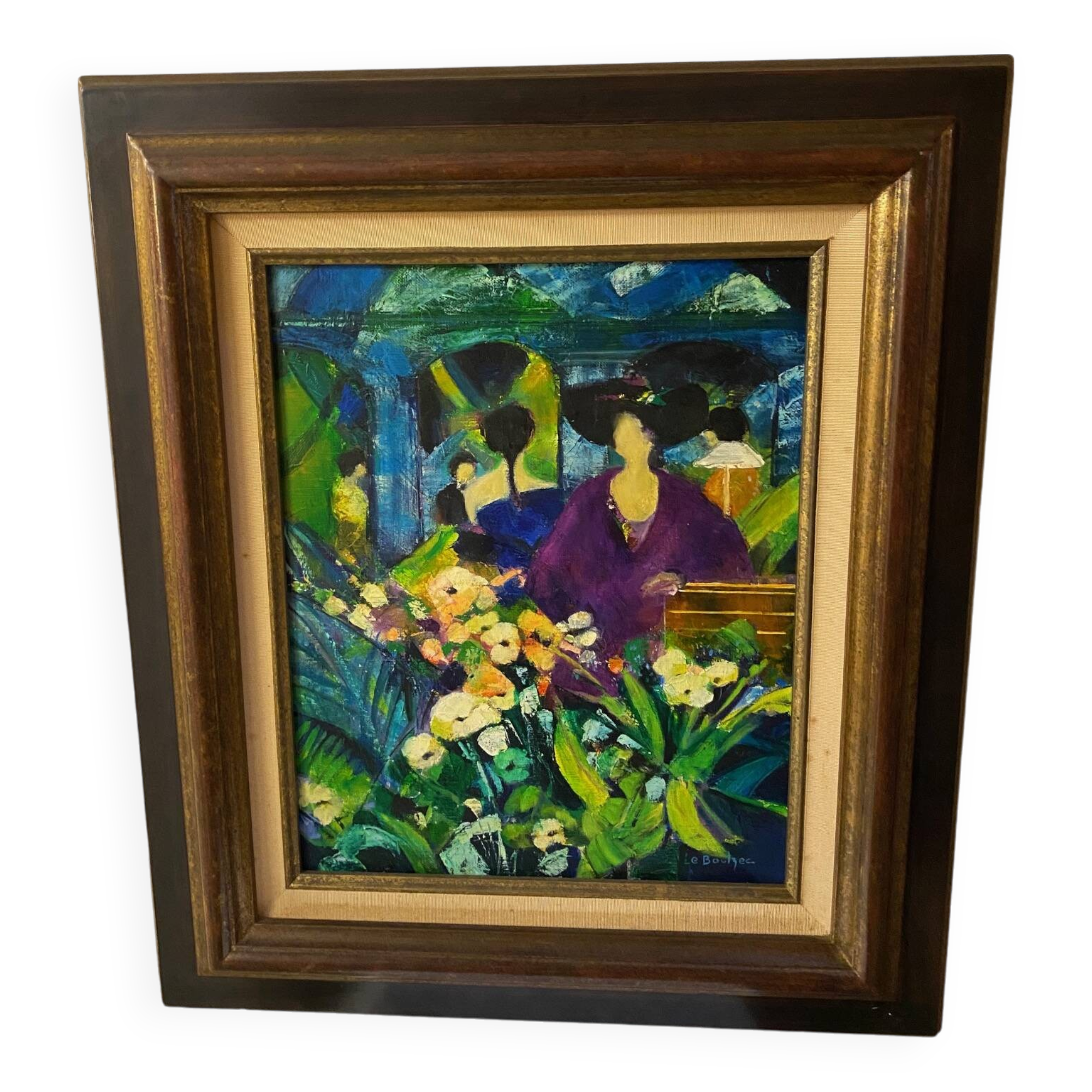 Peinture huile sur toile "Femme au chapeau" signée Le Boulzec