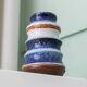 Vase en céramique rayé bleu et blanc par Strehla – milieu du siècle allemand, années 1960