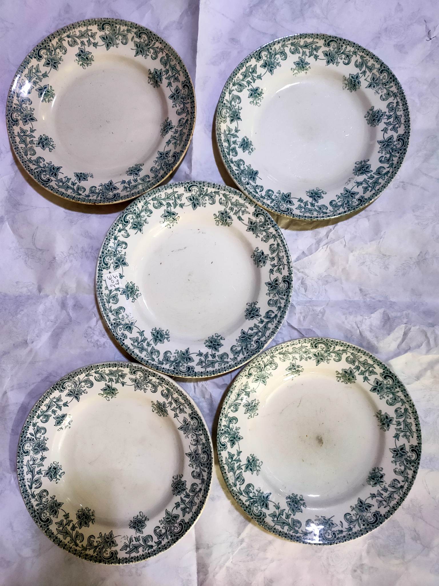 5 flat plates green iron earth earthenware from st amand