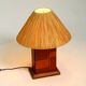 Italian 60s table lamp made of wood and leather with paper straw lampshade