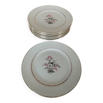 8 assiettes plates en faïence fine L'Amandinoise