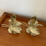 Pair of vintage flower candle holders in gold painted metal