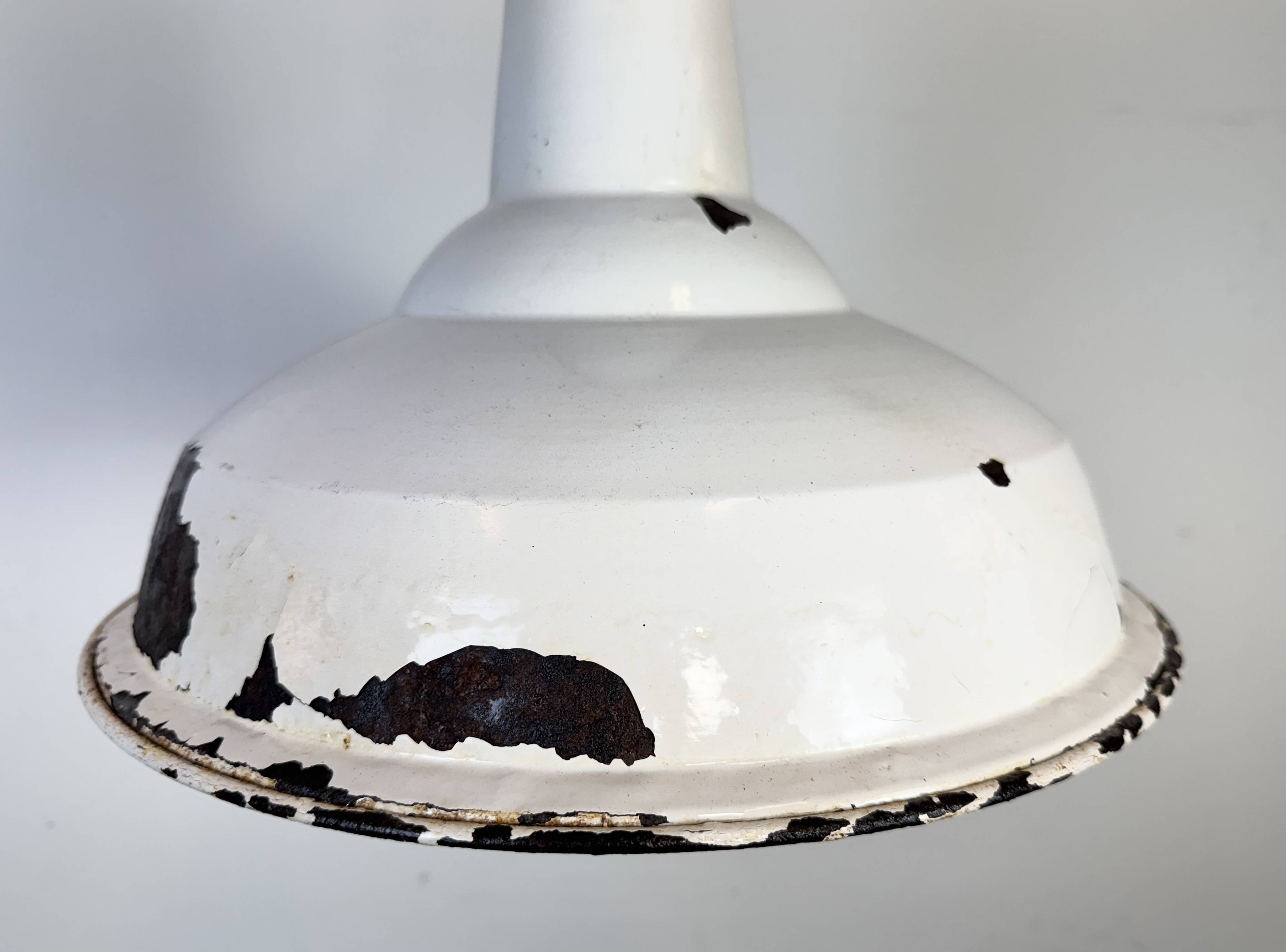 Industrial British White Enamel Factory Pendant Lamp from Benjamin, 1960s