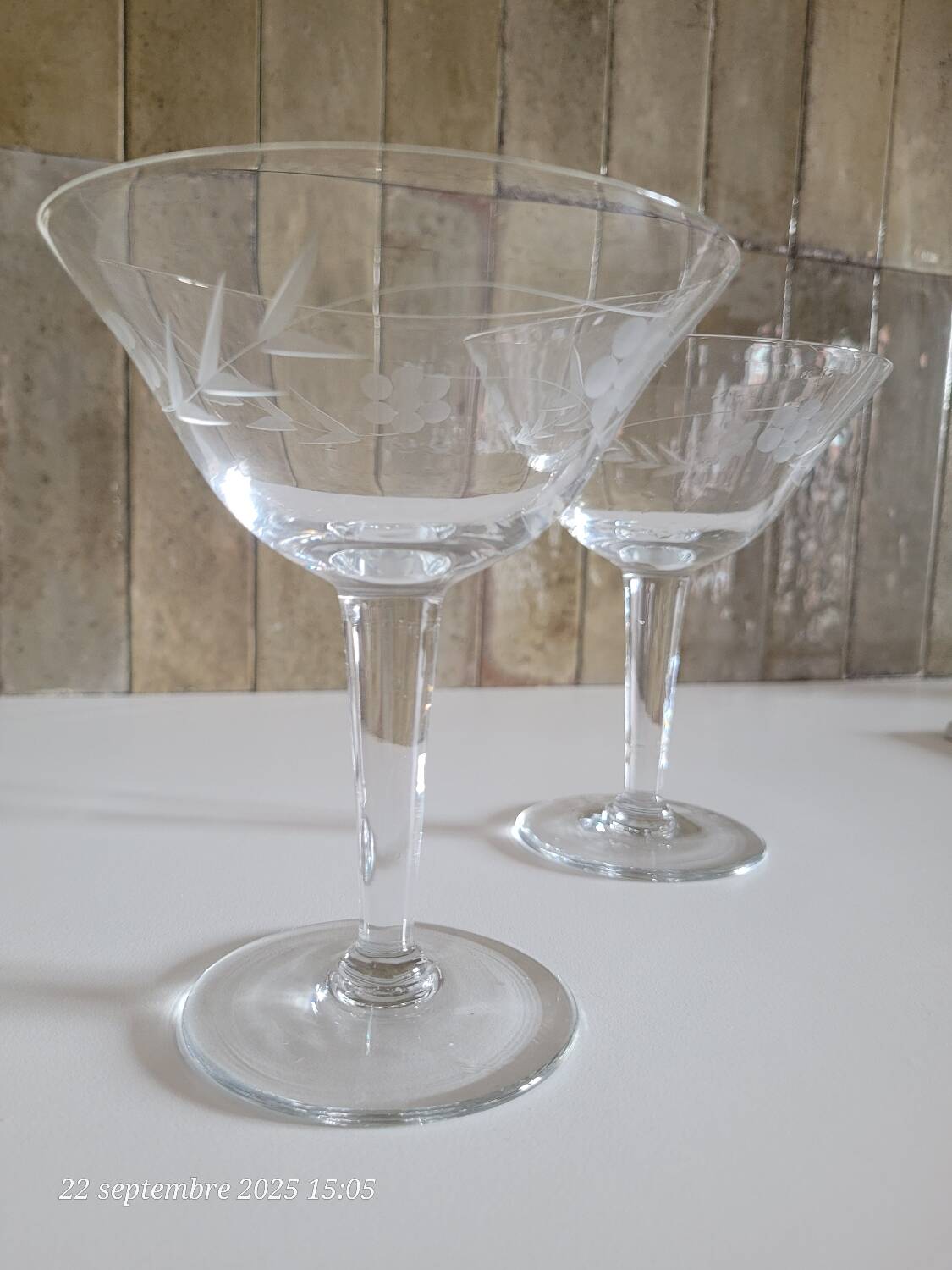2 crystal champagne glasses