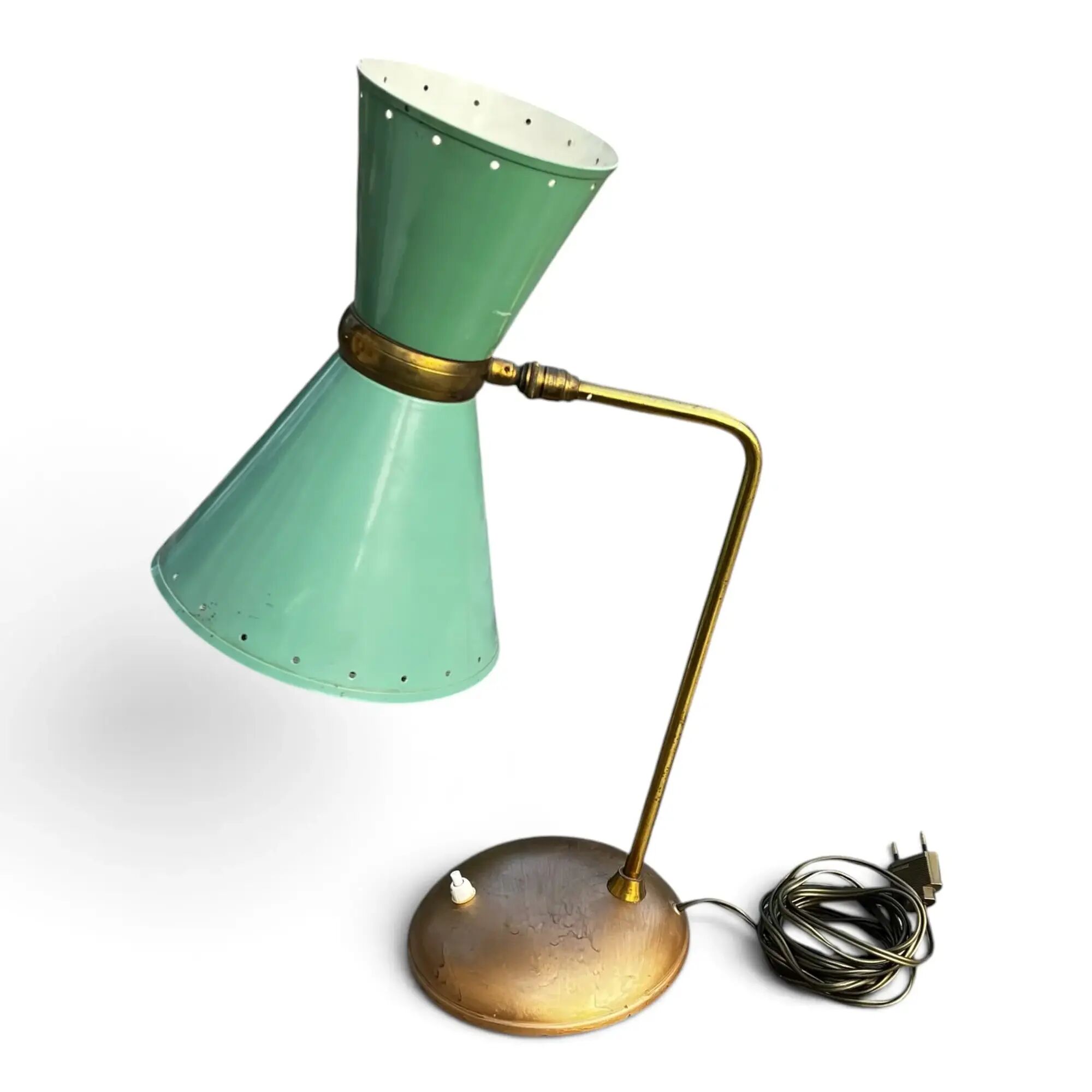 Vintage 1950s Diabolo desk lamp – celadon green & brass