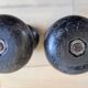 Vintage 2 kg cast iron and wood dumbbell set