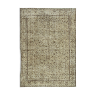 Handwoven antique anatolian beige rug 212 cm x 302 cm