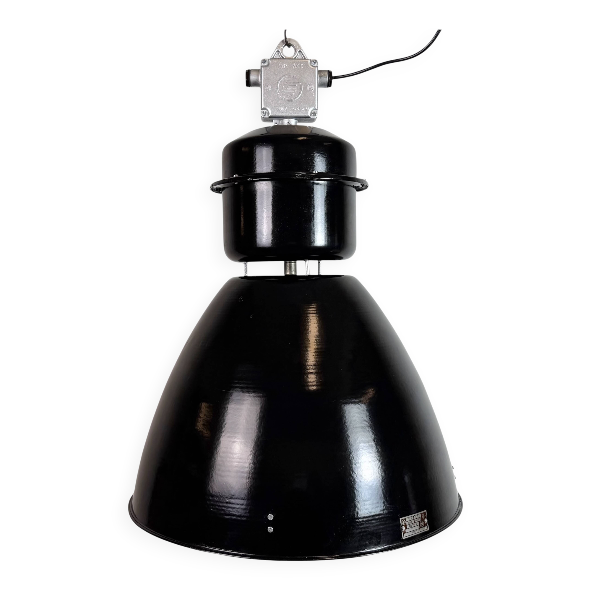Large Black Industrial Factory Pendant Lamp from Elektrosvit, 1960s
