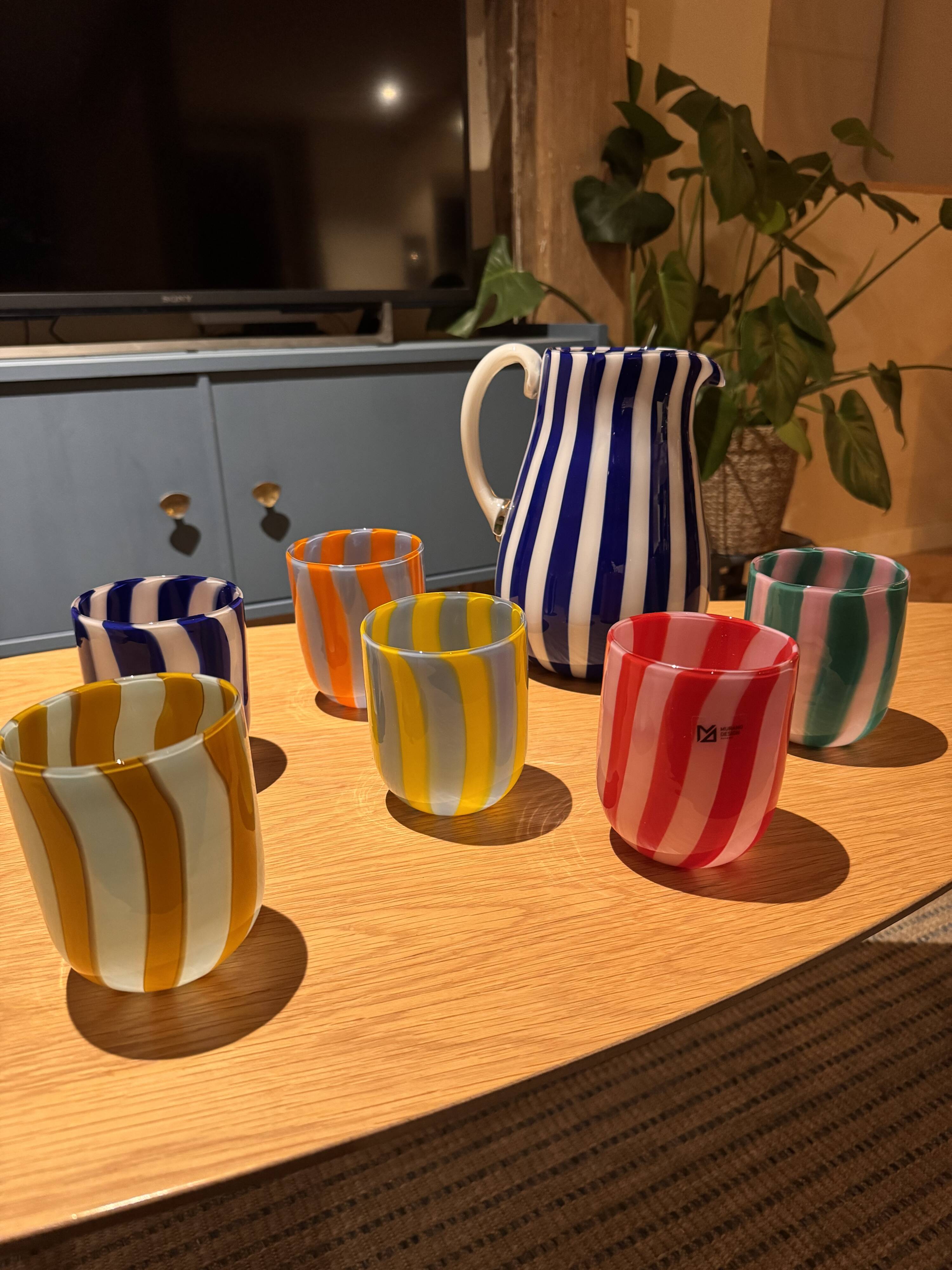 6 glasses and a Murano carafe