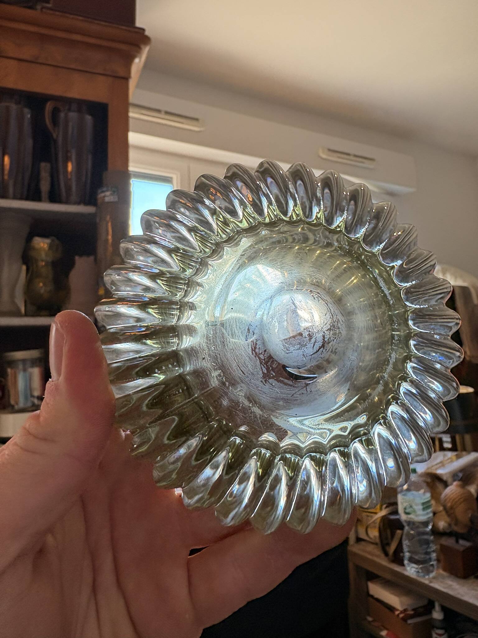 Pair of Vintage Round Glass Candle Holders