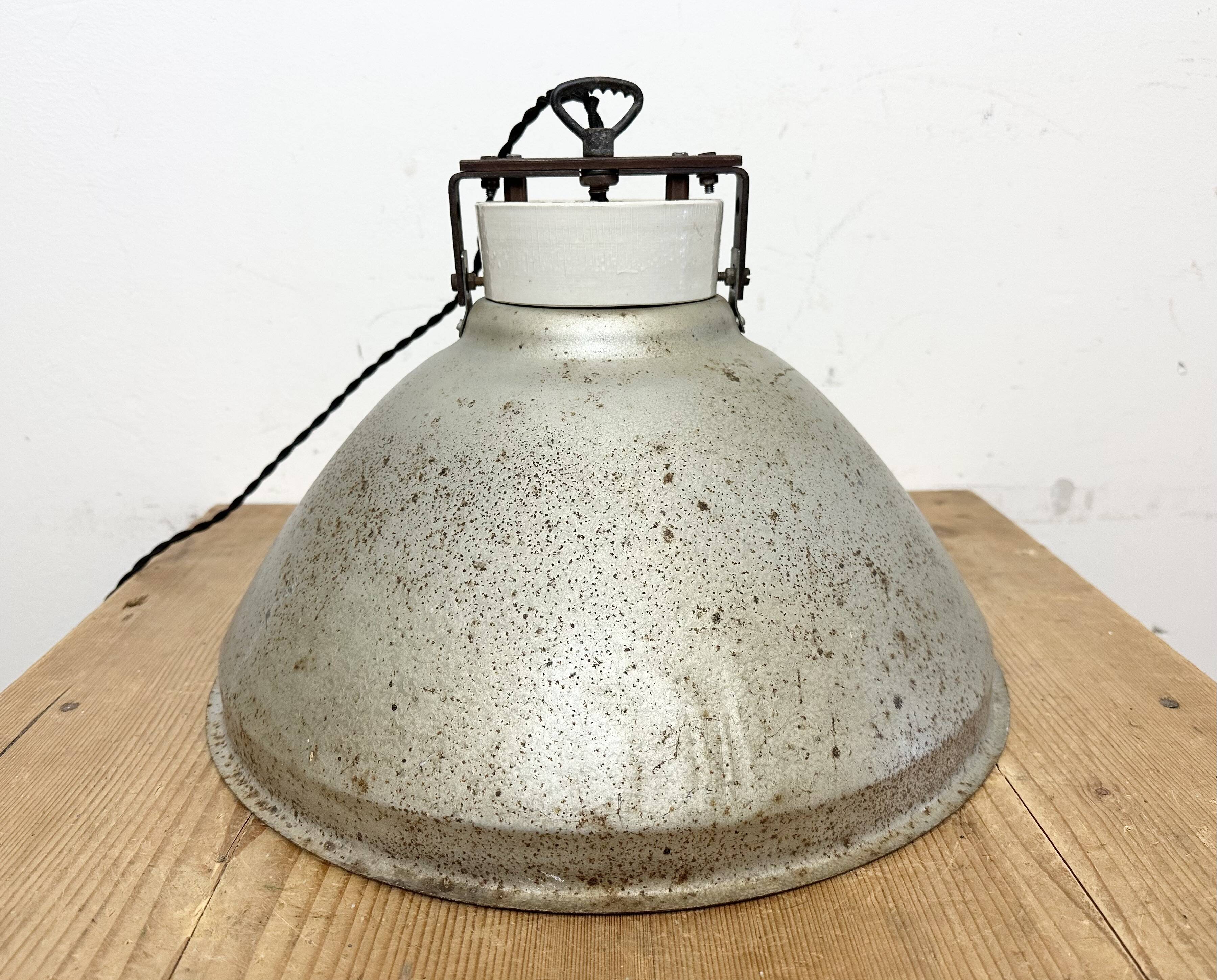 Grey metal industrial factory hanging lamp, 1960s