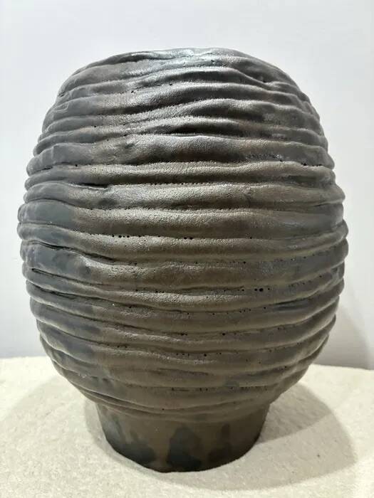 Handmade Ceramic Vase — Textured Bronze Glaze, 1970s