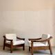 Brutalist Biosca armchairs in stained pine wood, Spain 1960