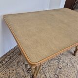 Vintage Rattan/Bamboo Dining Table with Compass Legs 1950s