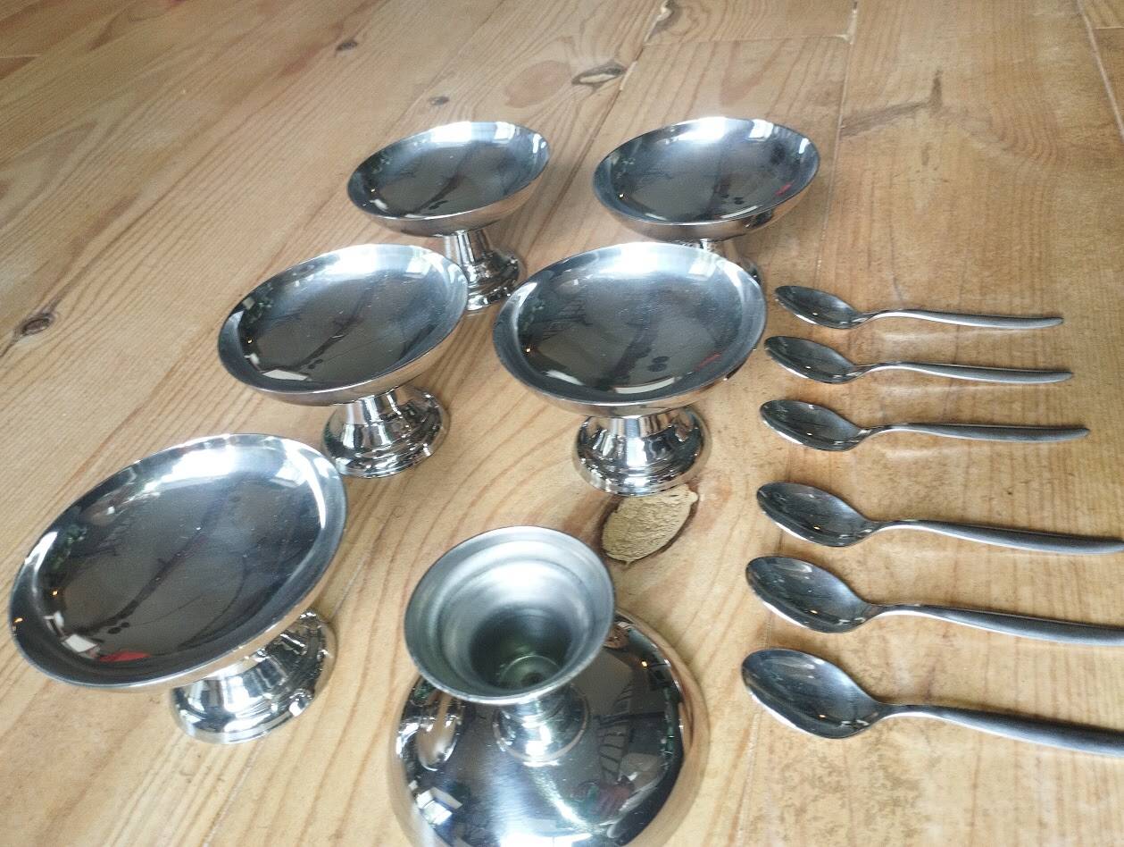 Vintage ice cream or dessert service in stainless steel