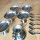 Vintage ice cream or dessert service in stainless steel