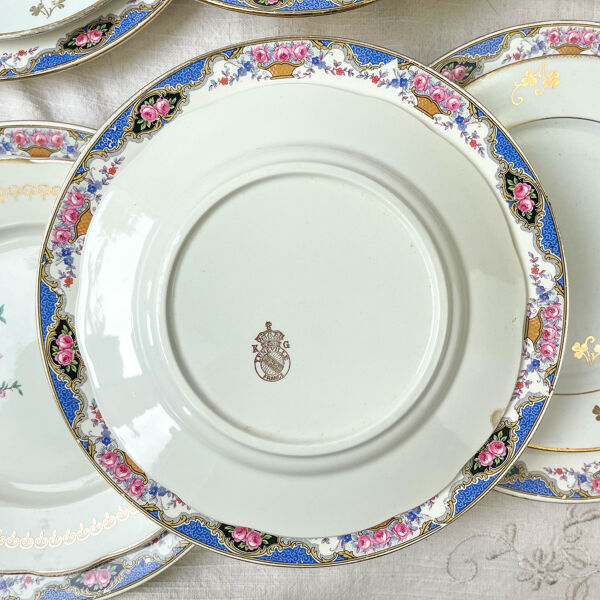 Set de 6 assiettes porcelaine et 6 petites assiettes dépareillées vintage ~ Service de table 6 personnes ~